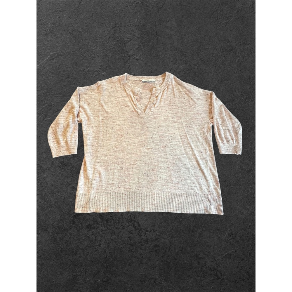 LOFT Pullover Top Womens XL Pink Marled Confetti Knit Split Neck